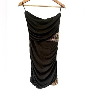 Imagenation Strapless Black Mini Dress with Gold - Juniors Size Large - Black